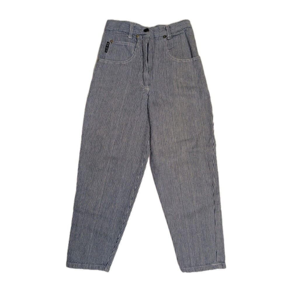 Vintage 90s Merona Kids Pants Sz 8 Barrel Leg 100% Cotton Blue Stripe Hong Kong